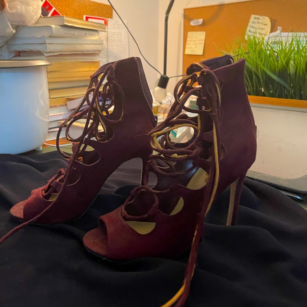 Laced , zipper back heels